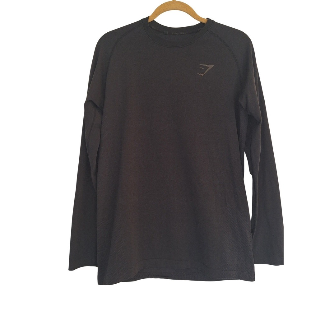 Gymshark Men's Long Sleeve Crew Neck T-Shirt Black Logo Size M